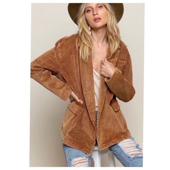 Copy - 𝅺POL Casual Cotton Corduroy Jacket in Caramel - Picture 1 of 12